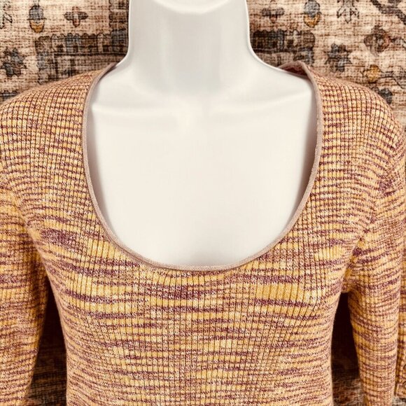 Sundance Fitted Sweater Size M Marled Yellow Purple Half Sleeve Scoop Neck - Picture 2 of 8